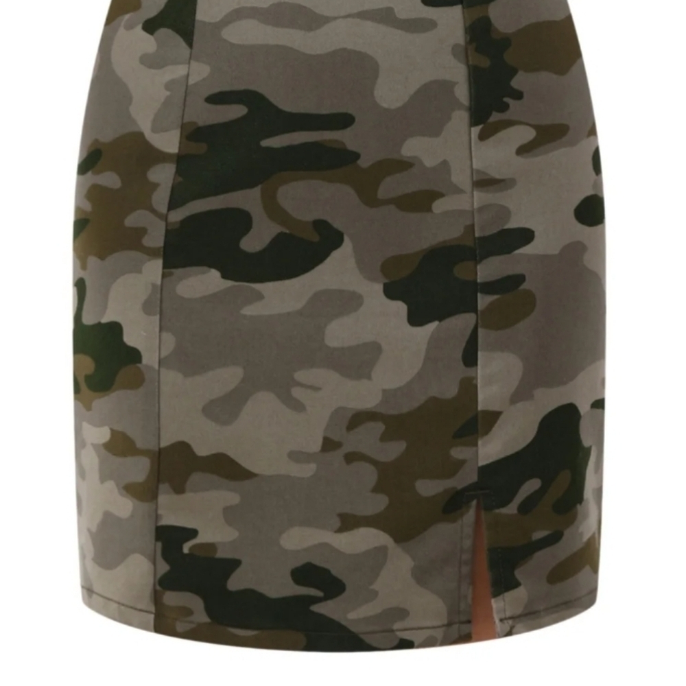 No Boundaries Denim Square Neck Pinafore Zip Close Camouflage Dress Sz S (NWT) - Picture 4 of 9